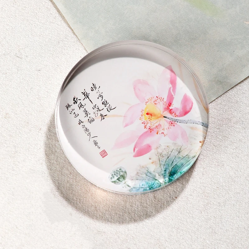 Chinese-style Round Crystal Paperweight Calligraphy-specific Paper Press Creative Book Pressing Brush Calligraphy Paper Weight