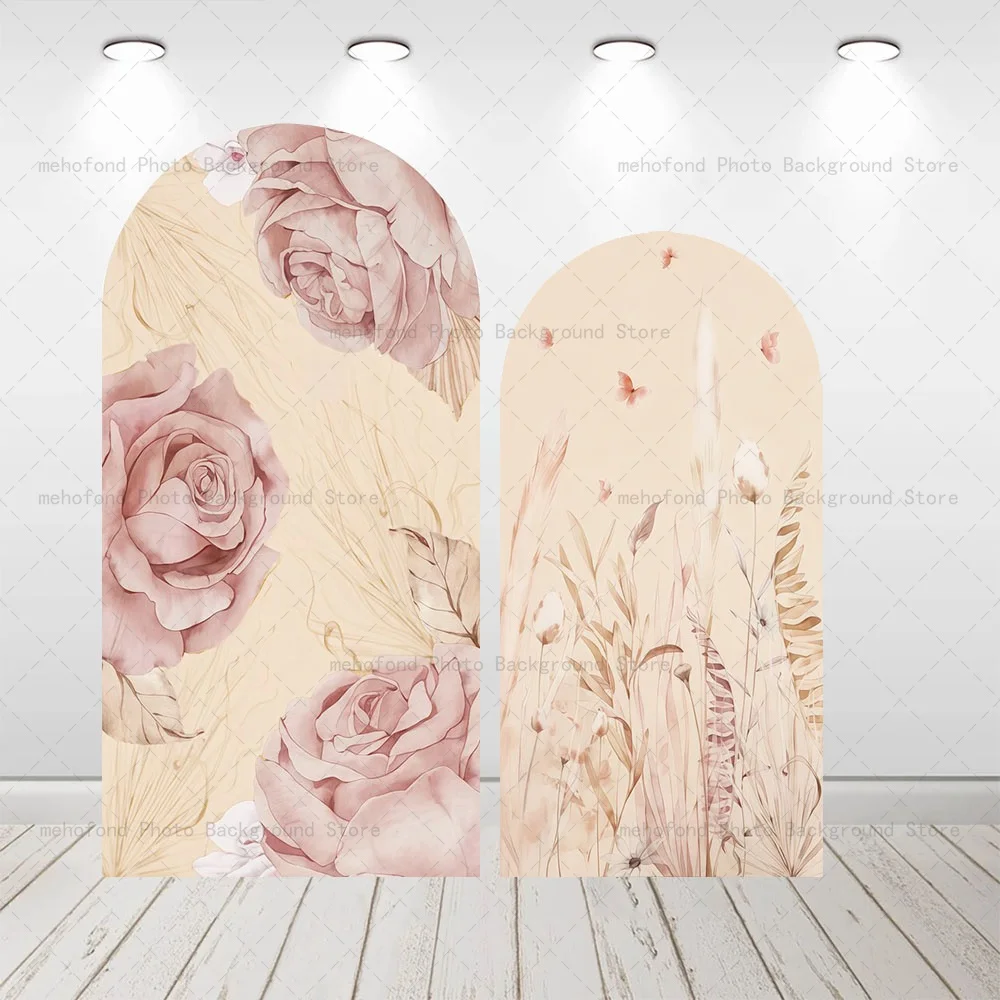 

Фон с аркой Mehofond, коричневая тема, тема розы, трава, бабочка, детский декор для дня рождения, студийный фон для фотосъемки