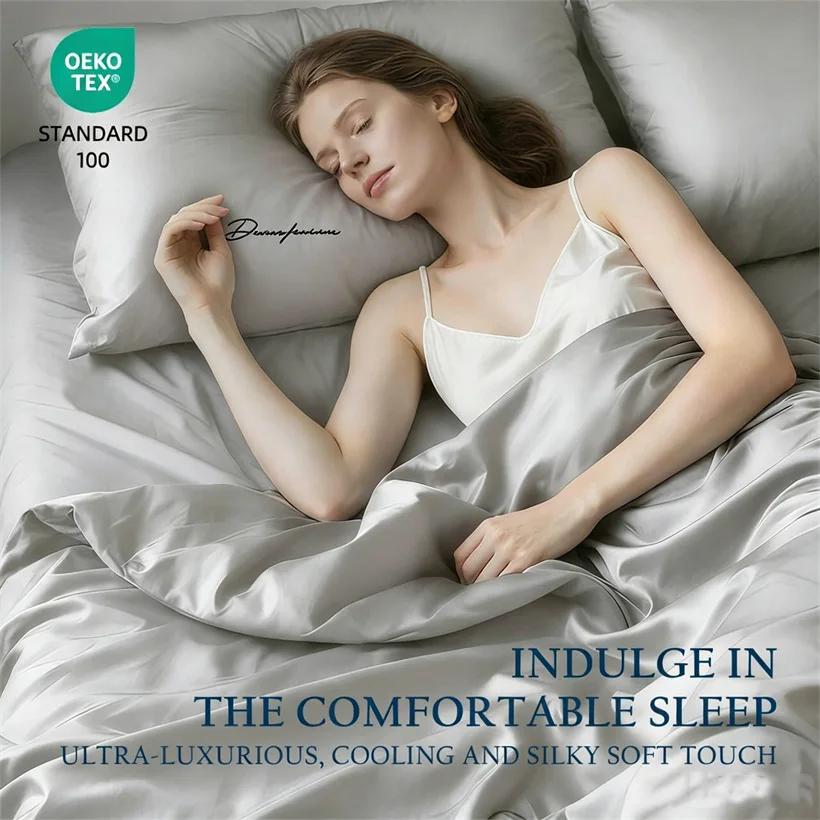 Pure Lyocell Bed Sheet Set with Fitted Sheet Flat Top Sheet Pillowcases Luxuriously Soft Cooling Sheets Eucalypthus Bedding Sets