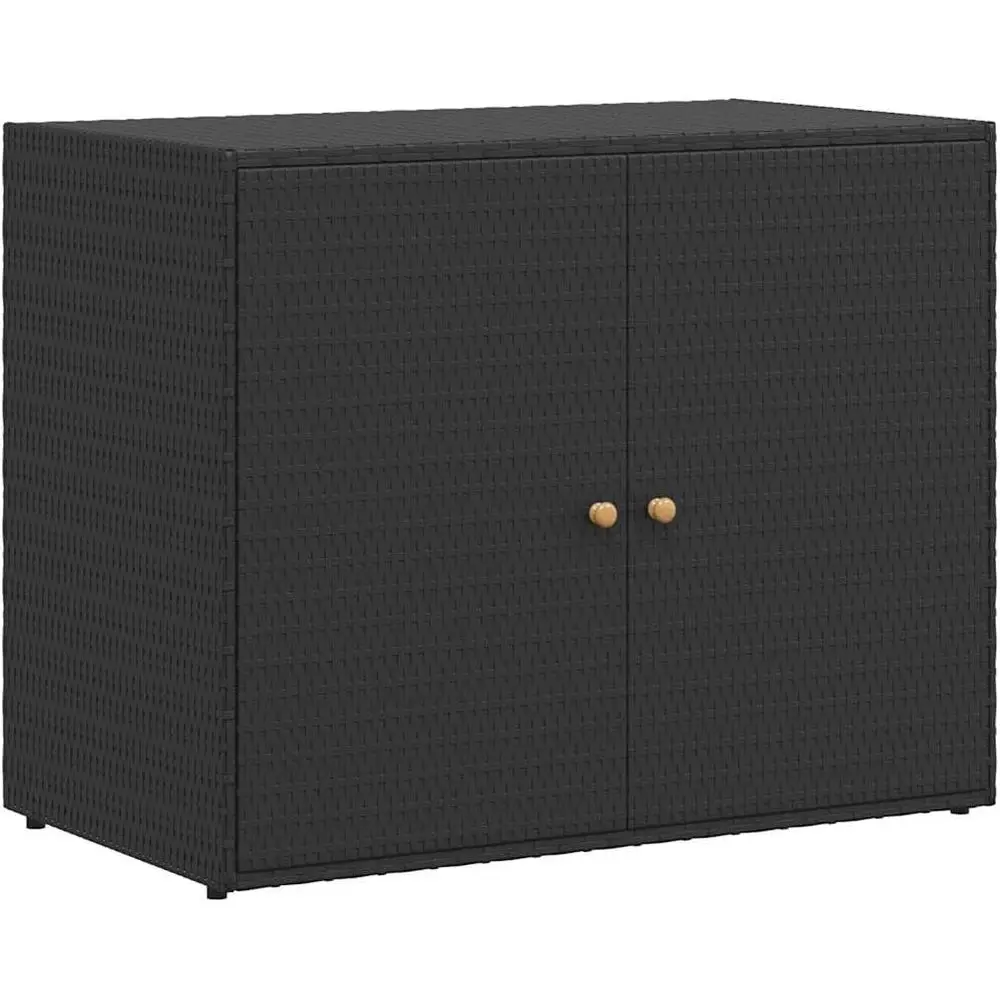 

Шкаф для хранения, сундук для уличных инструментов, черный полиротанг с дверными ручками из массива акации, стальной каркас с порошковым покрытием, устойчивый к атмосферным воздействиям