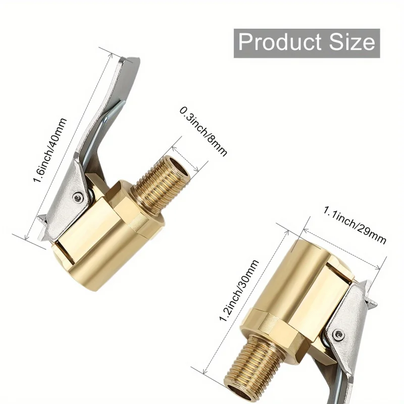 Adattatore Universale in Ottone con Clip di Bloccaggio per Gonfiaggio Rapido di Pneumatici, Grado Automobilistico, per Auto, Moto e Bici
