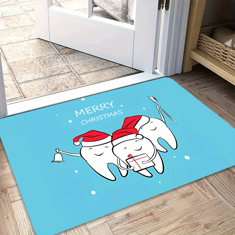 1pc 2D Flat Heguang Tishou Red Crown Celebration Outdoor Welcome Mat, Flannel & Thickened Sponge, Frost Blue Typography