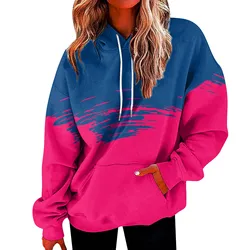 Women Patchwork Sweatshirts Color Block Hoodie With Pocket Long Sleeve Drawstring Tracksuit Oversize Pullover Sweatshirt свитшот