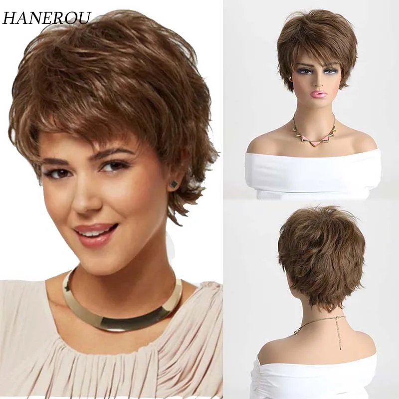 

Synthetic Short Straight Wig for Women Wigs With Bangs Brown Wig Daily Use Heat Fake Hair