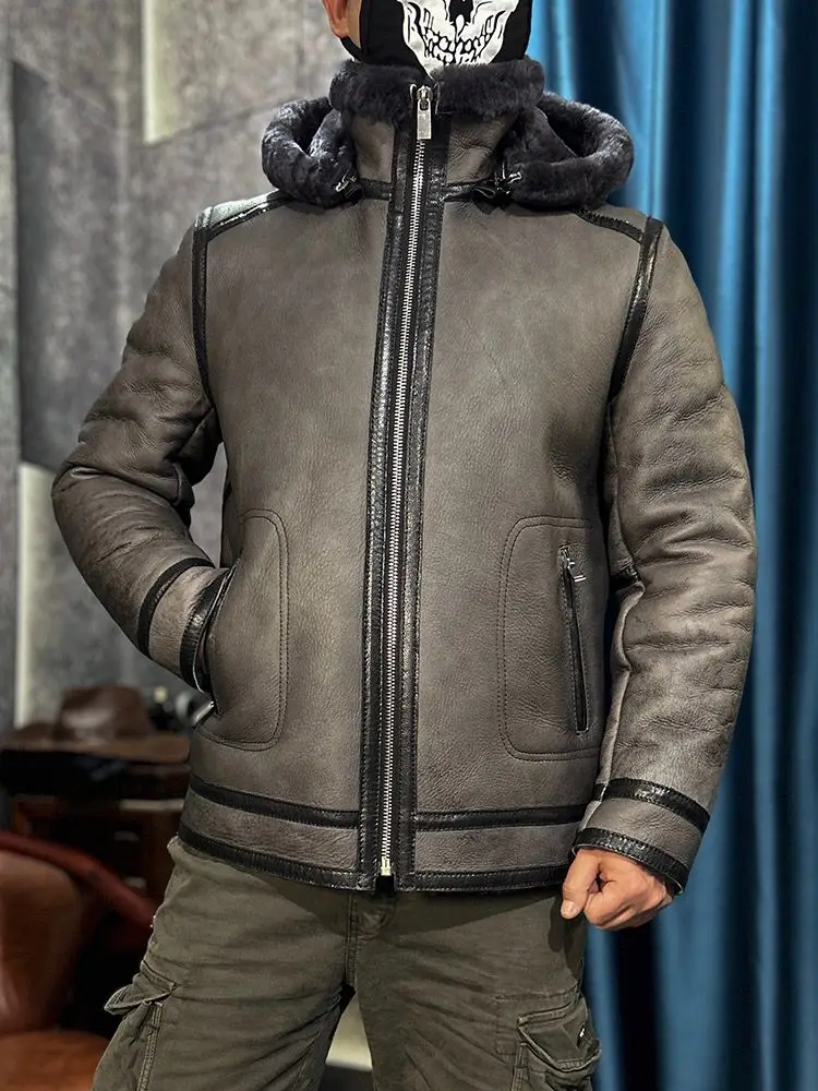 Men's Winter Warm Clothes Genuine Lambskin Shearling Coat & Jacket for Male Grey Black Plus Big Oversized 58 60 62 5xl 6xl 7xl