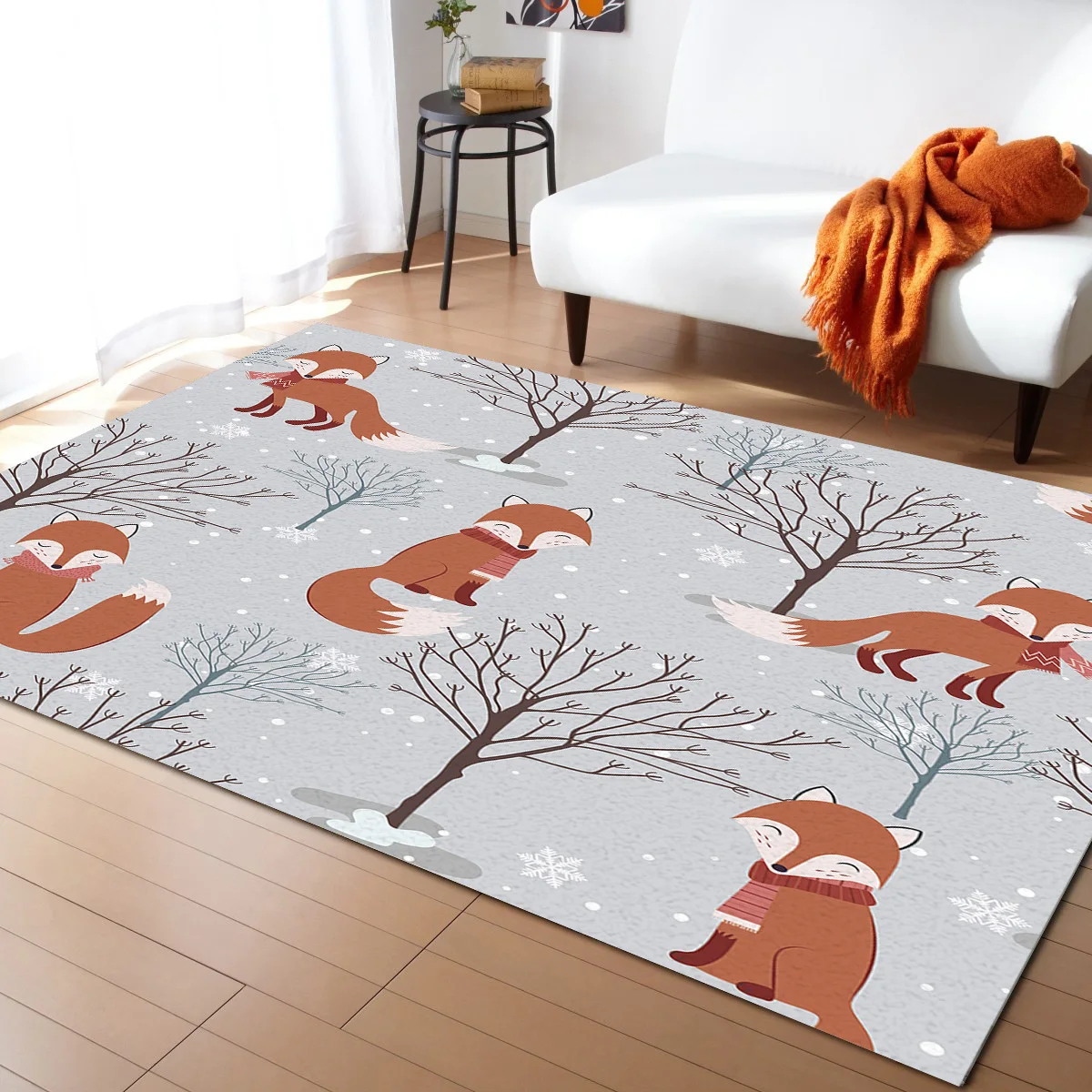 

Winter Brown Fox Snow Living Room Carpet Coffee Table Floor Mat Study Bedroom Bedside Home Decoration Large Rug Floor Mat