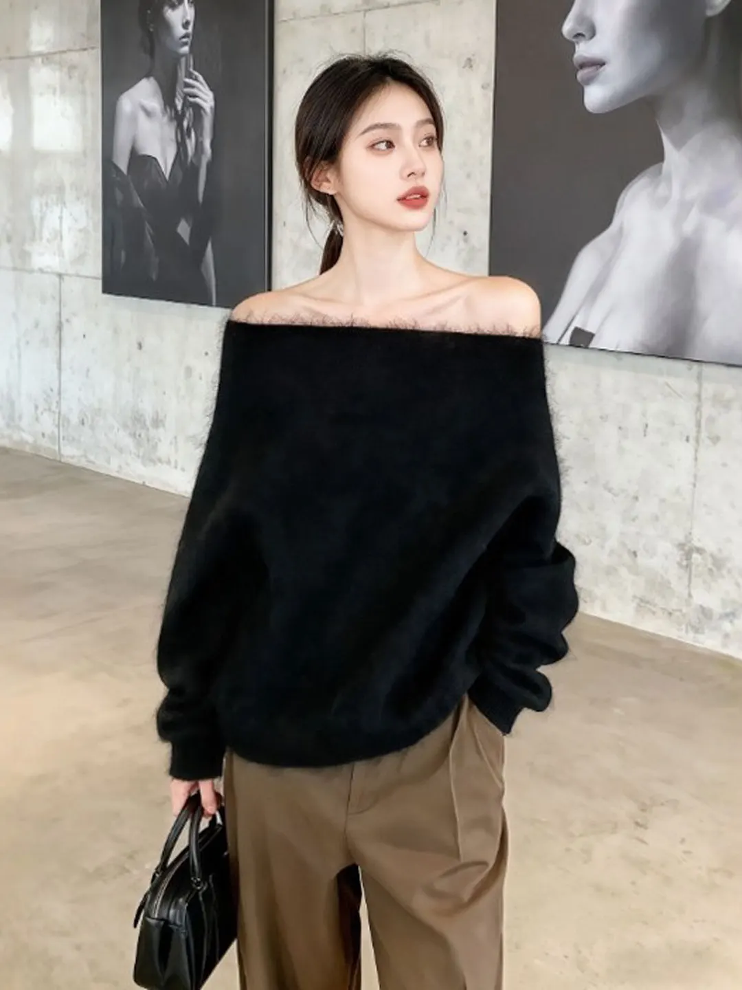 

Свободный вязаный топ на одно плечо в стиле лоу-эйр, модный, весна 2026, женский, для прогулок, повседневный, длинный рукав