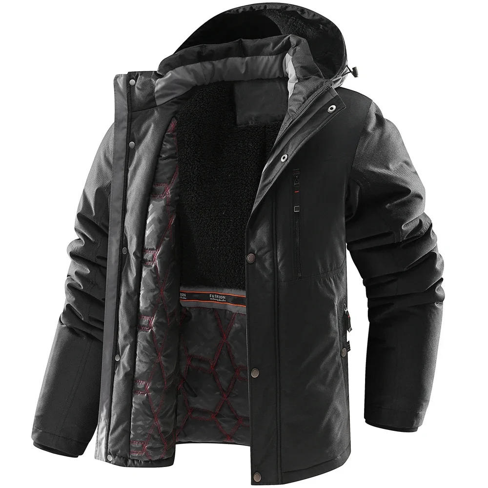 Parka con cappuccio da uomo cappotto invernale termico impermeabile antivento Multi tasca giacca spessa in pile allentato Casual Outdoor Snow -20 Warm