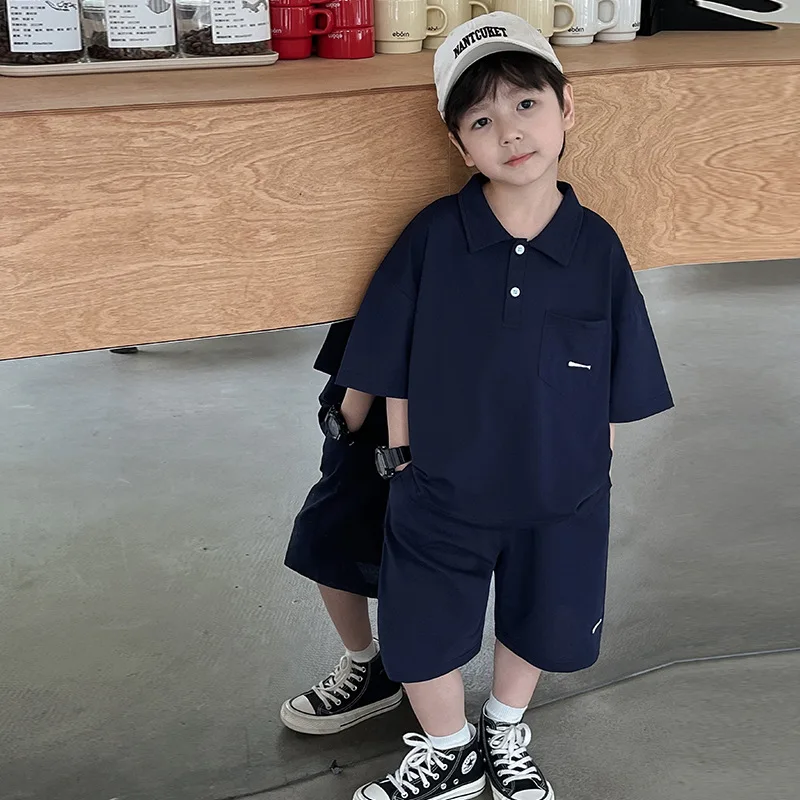 

2024 Summer Children's Clothing Sets Small fish embroidery handsome Outfit POLO Shirts And Shorts 2Pcs Suit Boys clothes set