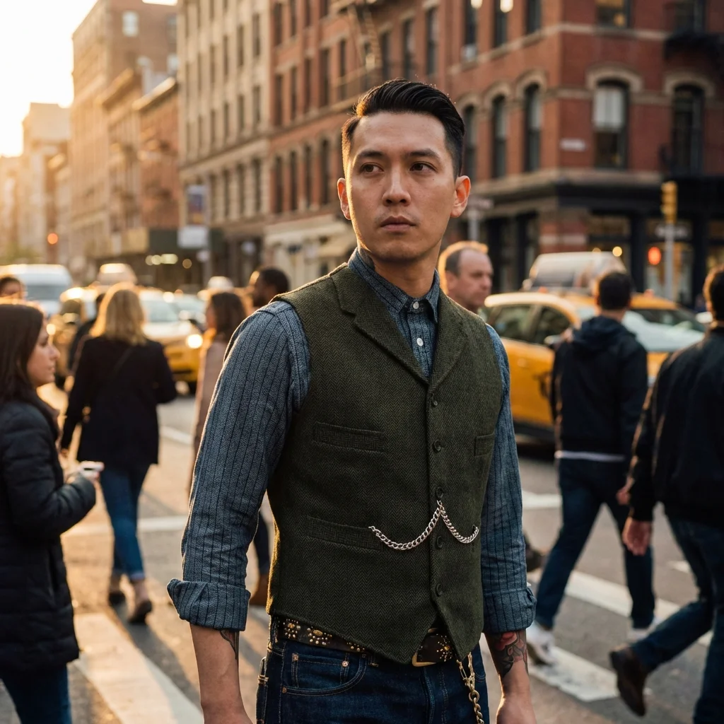 

Casual Tooling Men Vest Formal Waistcoat Herringbone Tweed Brown V Neck Wool Business Vest Groomman For Wedding Prom