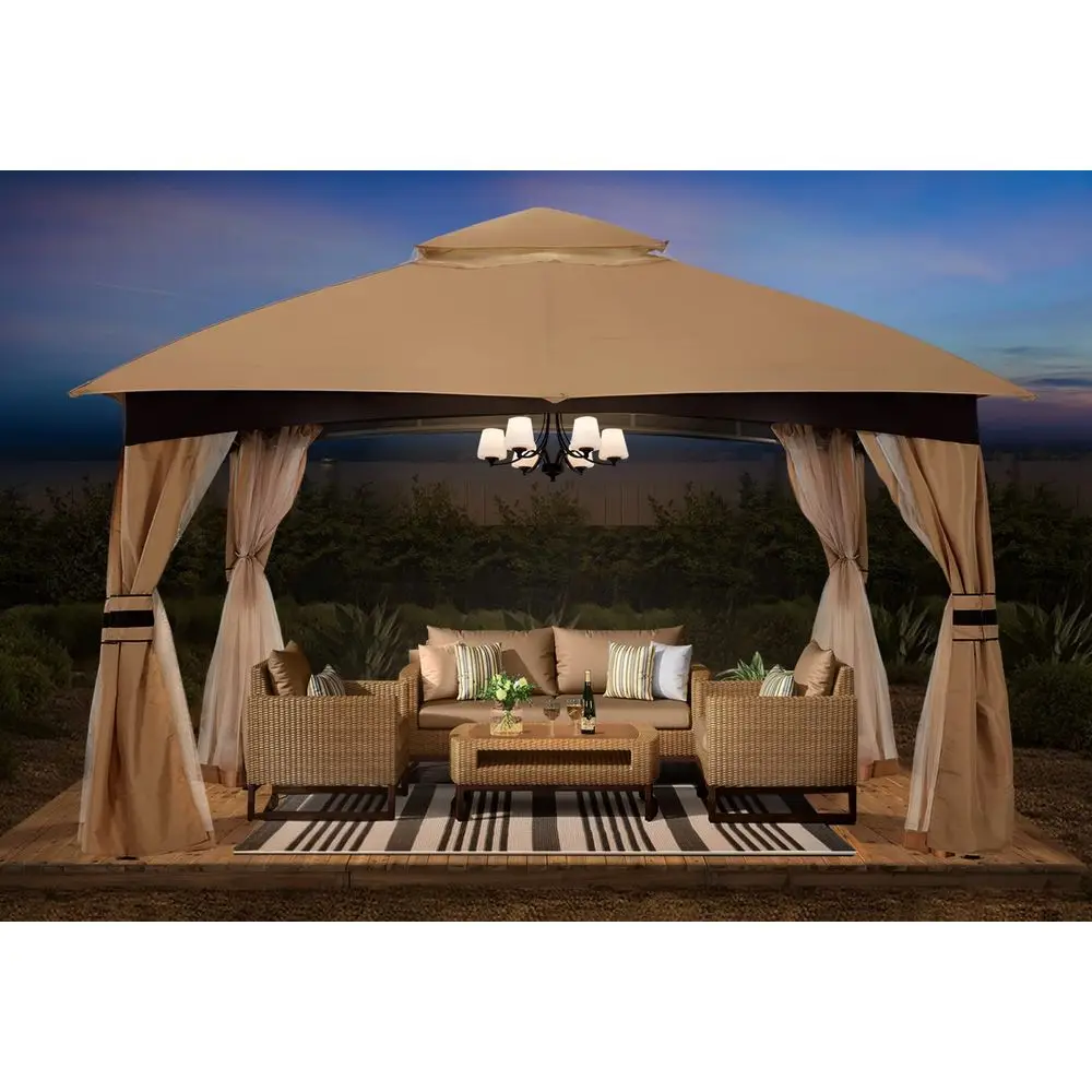 10x10 Outdoor Gazebo with Mosquito Netting, Beige