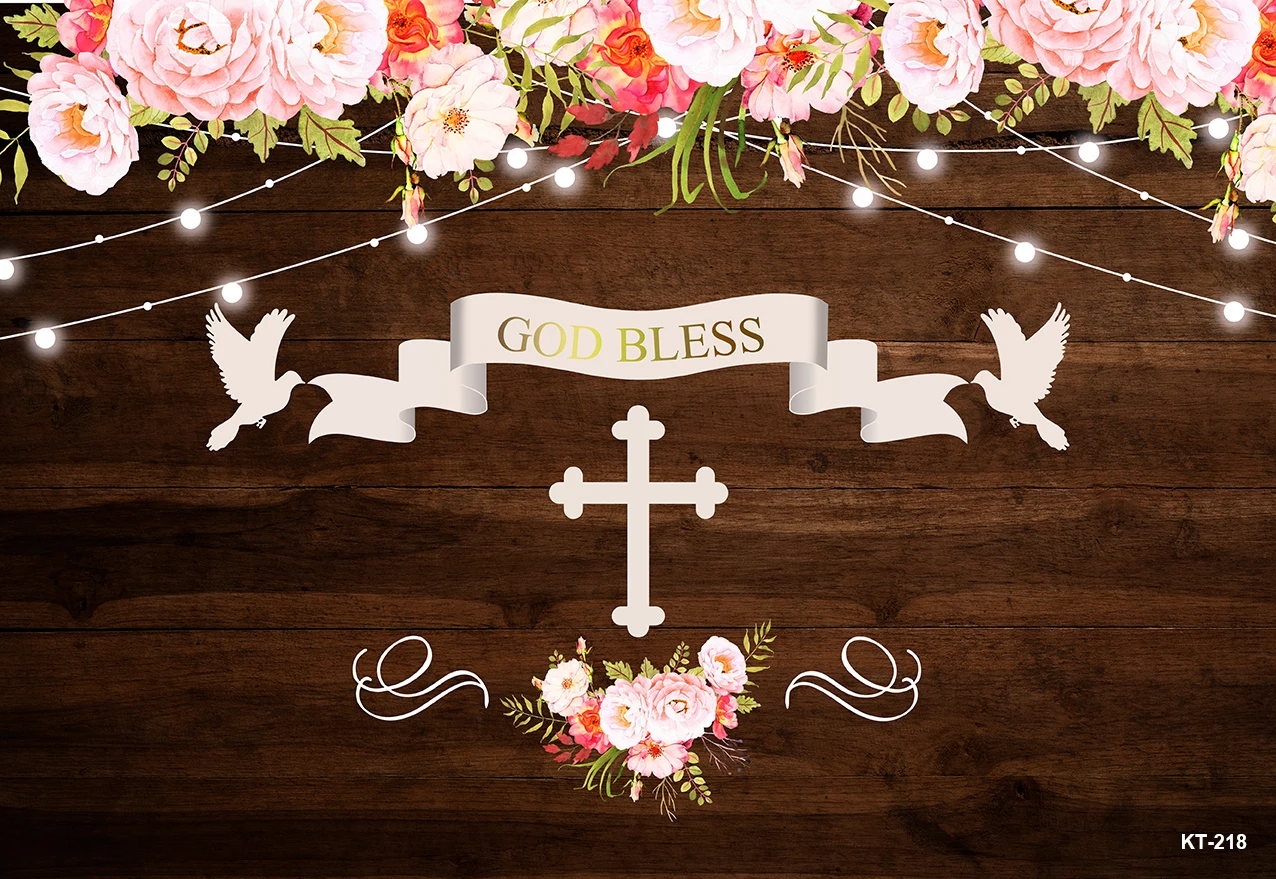 Boy Girl First Communion Backdrop Decoration Cross God Bless Photography Background Studio Baptism Christening Banner Props