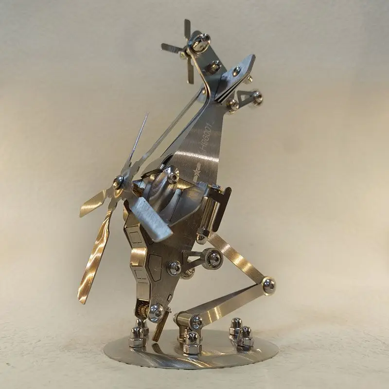 Helicopter Model Figurines Stainless Steel Aircraft Model Desktop Miniatures Ornament Creative Office Decoration Figurines