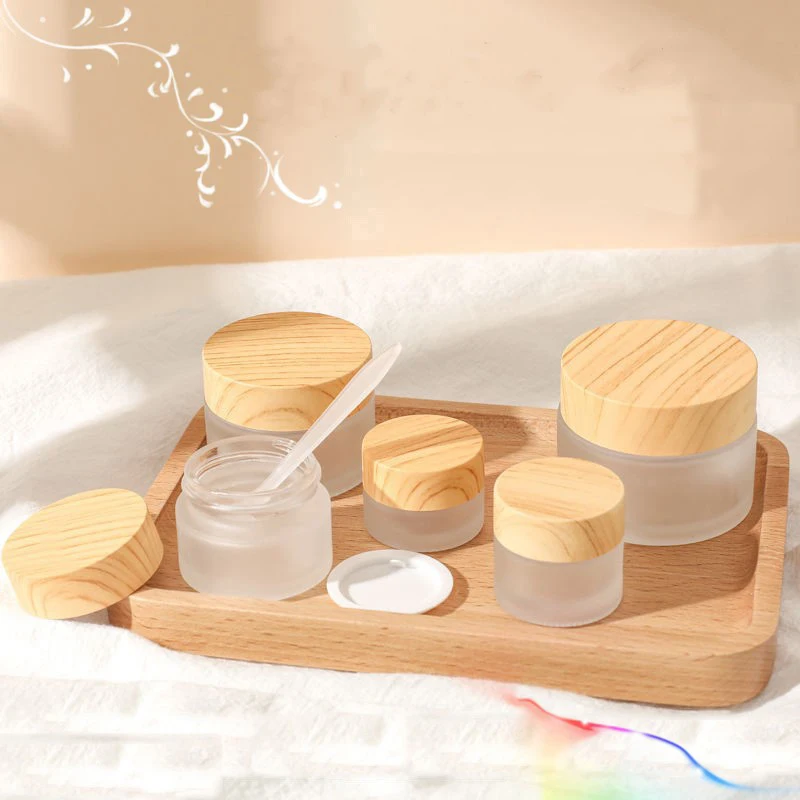 5g-100g Frost Glass Cream Bottle With Wood Lid Portable Empty Bottle For Skin Care Gel Serum Container Cosmetic Dispenser Tool