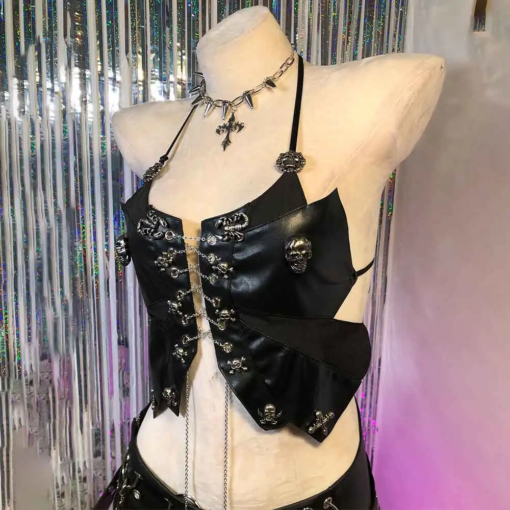 

Grunge Goth Punk Rock Gothic Y2K Halter Camisole TOPS Eco Kawaii DIY E-Girls Emo Street Wear Harajuku Teen Hand Made 90s