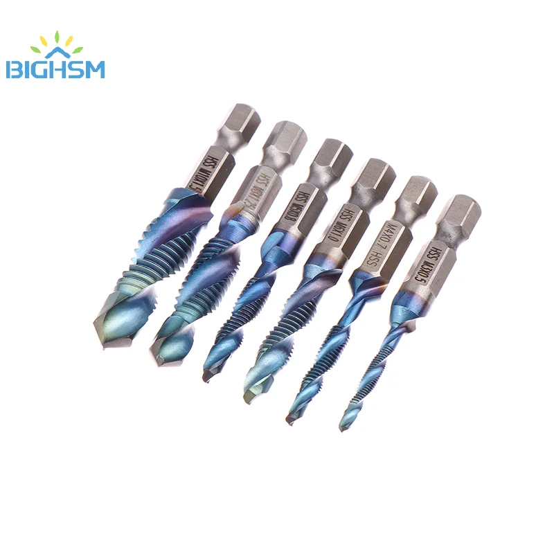 6 pz codolo esagonale 6 pz blu corto composito rubinetto foratura e maschiatura rubinetto integrato macchina foro smussatura Set di strumenti