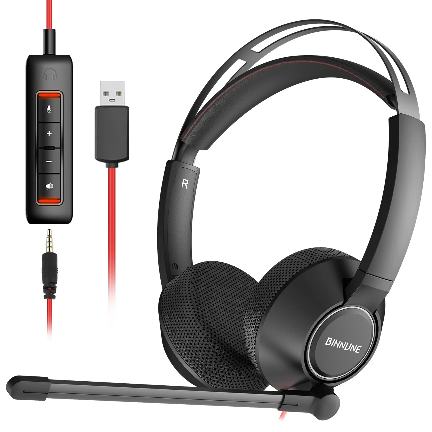 

BH01 In-line Control Light Weight Business Headset Headphone Computer Headset with Microphone