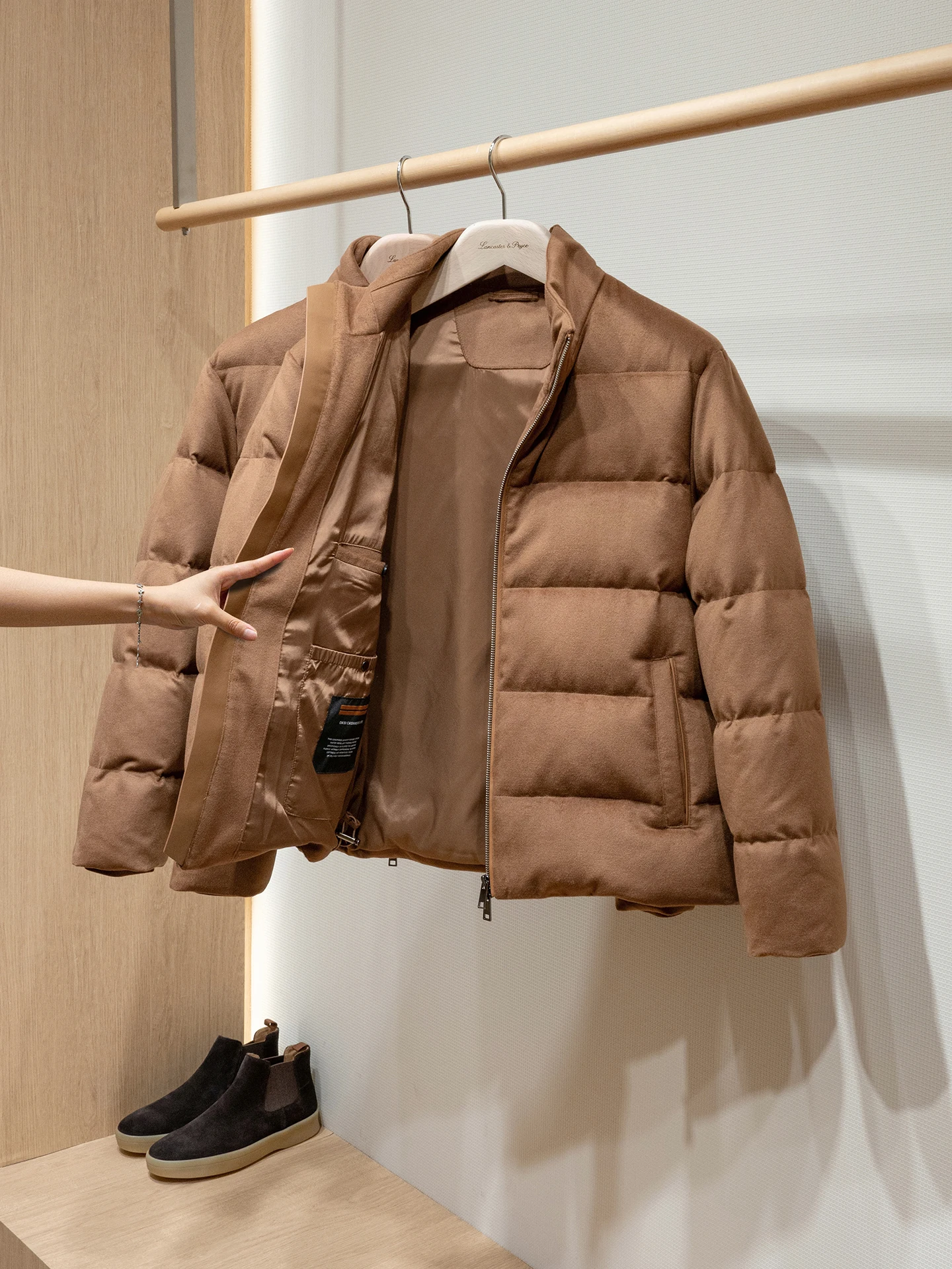 

Men's Winter Warm Wool Blend down Jacket Stand Collar Long Sleeve White Goose down Filling Outerwear Boomerang Solo Brand