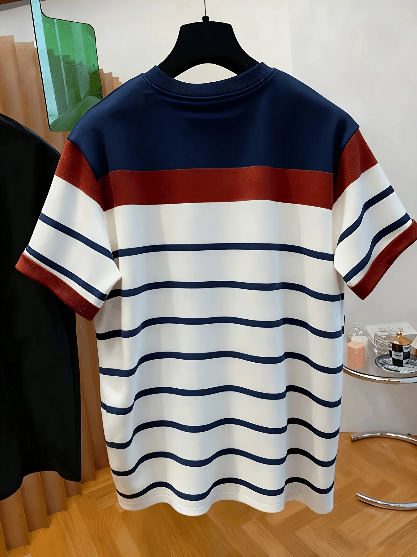 Men Mesh Sports T‑Shirt Color Block Stripe O‑Neck Short Sleeve Loose Breathable Summer Daily Casual Top