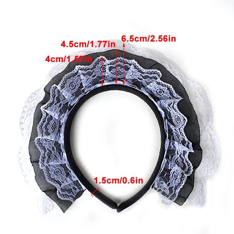 Womens Lolita Style Kawaii Cosplay Black Headdress Three-Layer Lace Headband Maid Girl Hair Accessories Hair Band Headwear