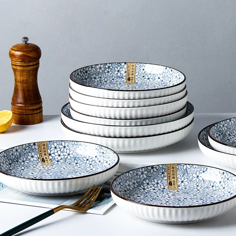 

Blue Flower Dinner Plates Vintage Round Breakfast Japanese Dinner Plates Food Cake Complete Talerze Obiadowe Kitchen Tableware