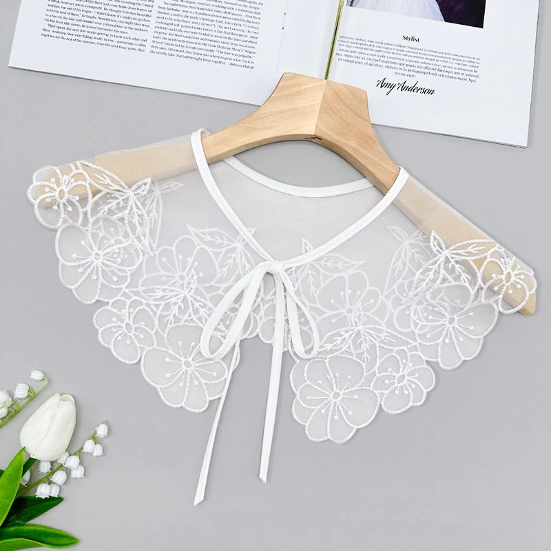 Lace Hollow Out False Collar Female Embroidery Floral Dress Shirt Sweater Lapel Shawl Shoulder Wrap Decorative Collar