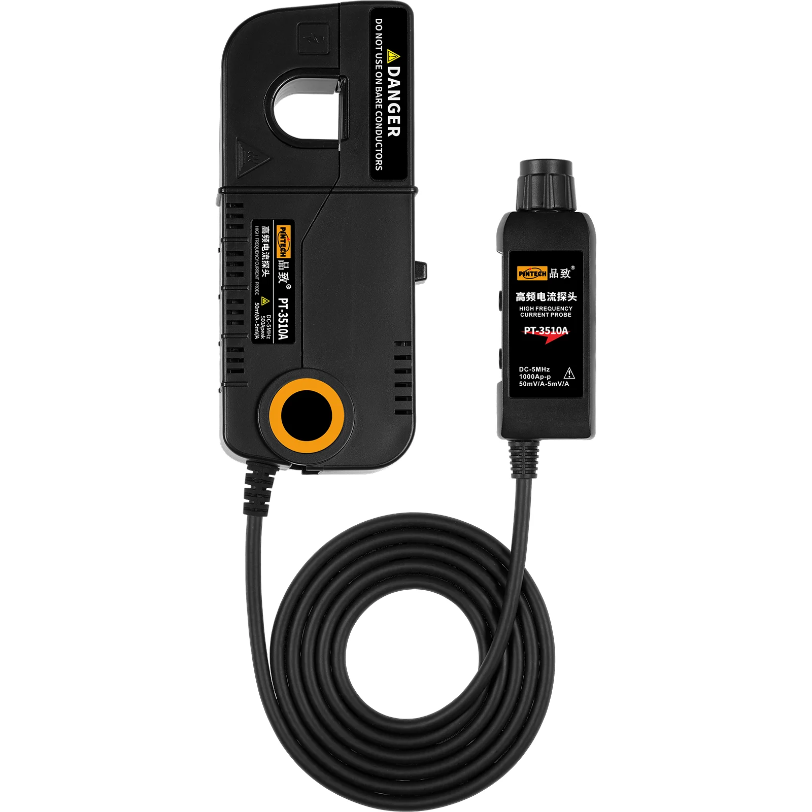 PINTECH PT-3510A Oscilloscope AC/DC Current Probe 1000A, 5MHz Current Clamp Probe, 1% Accuracy, with Standard BNC Connector