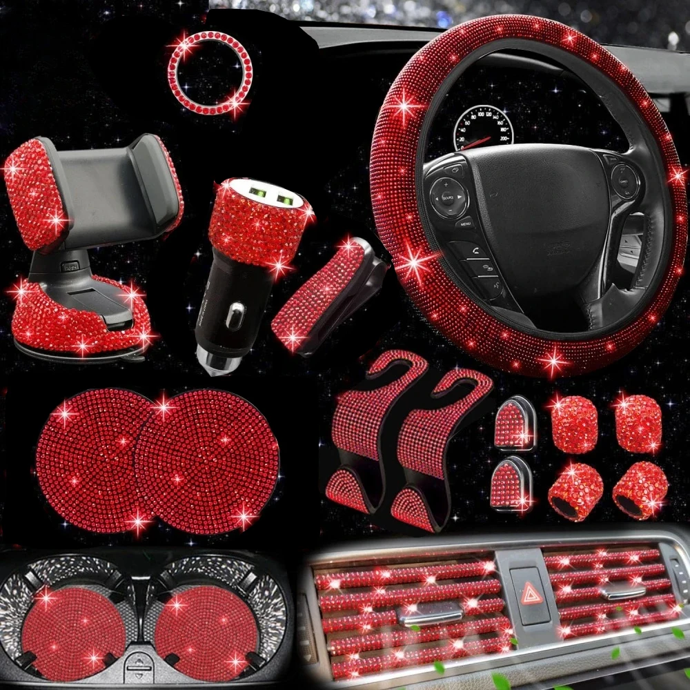 Universeller Bling-Strass-Lenkradbezug, rutschfest, elastisch, komfortabler Lenkradschutz, Auto-Innenausstattung für Frauen.