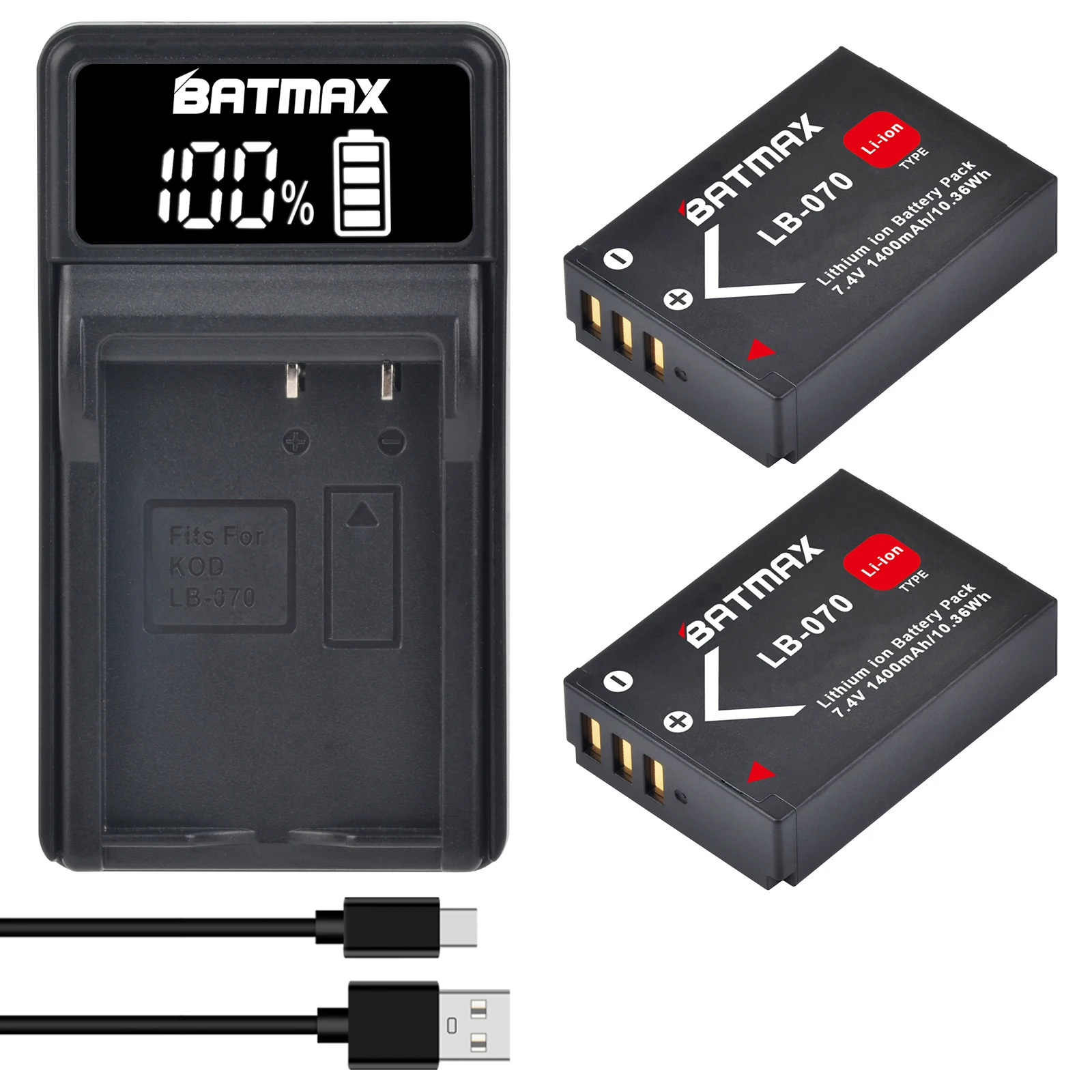 Batmax 1400mAh LB-070 LB 070 Battery Akku + Charger  for Kodak Pixpro AZ901, Pixpro AZ901 Astro Zoom, PIXPRO S1, PIXPRO S-1