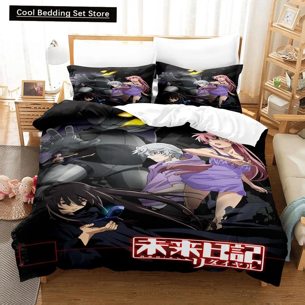 

New 3D Printed Anime Bed Sheet Future Diaries Mirai Nikki Bedding Set Single Twin Full Queen King Size Bed Set Adult Kid Bedroom