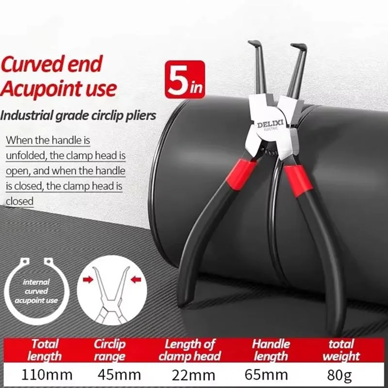 5-In Circlip Pliers,Needle nose Pliers，Retaining Ring Pliers，for Removing Installing Puller Locking Rings Shafts