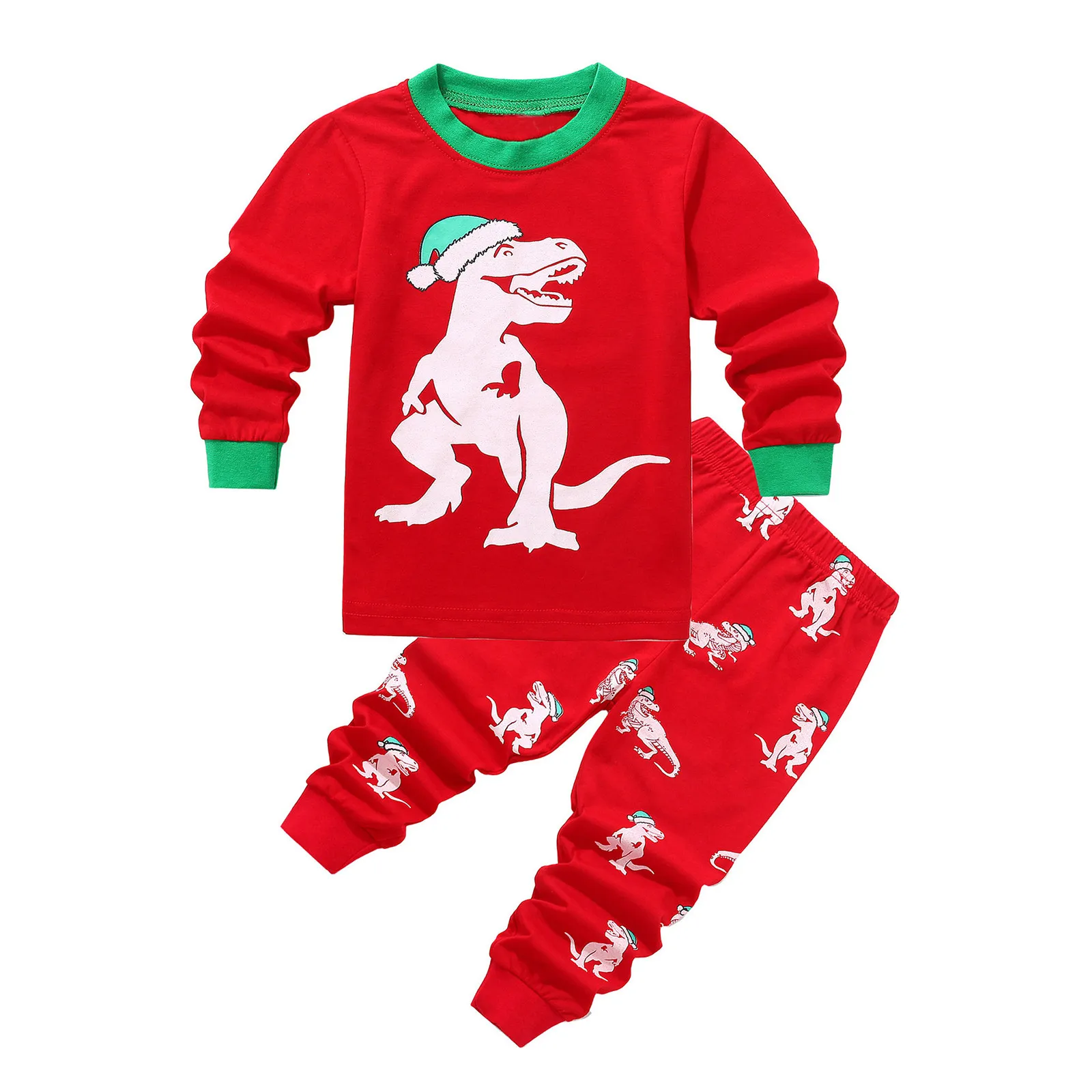 Pure Cotton Matching Fall Winter Girls Baby Underwear Suit Toddler Kids Boy Christmas Pajama Set Children Long-Sleeved Sleepwear