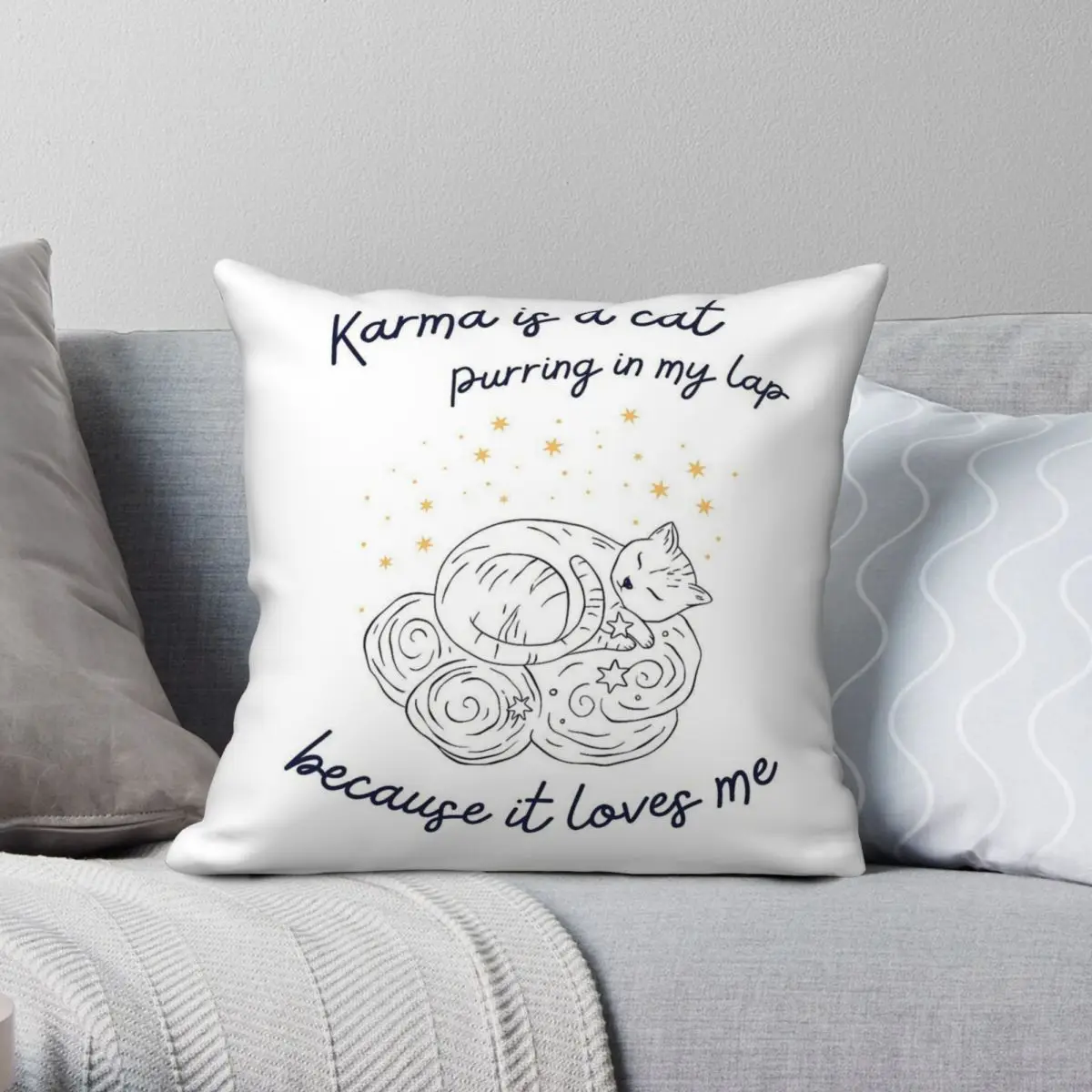 

Karma Is A Cat Pillowcase Polyester Linen Velvet Pattern Zip Decor Throw Pillow Case Home Cushion Cover