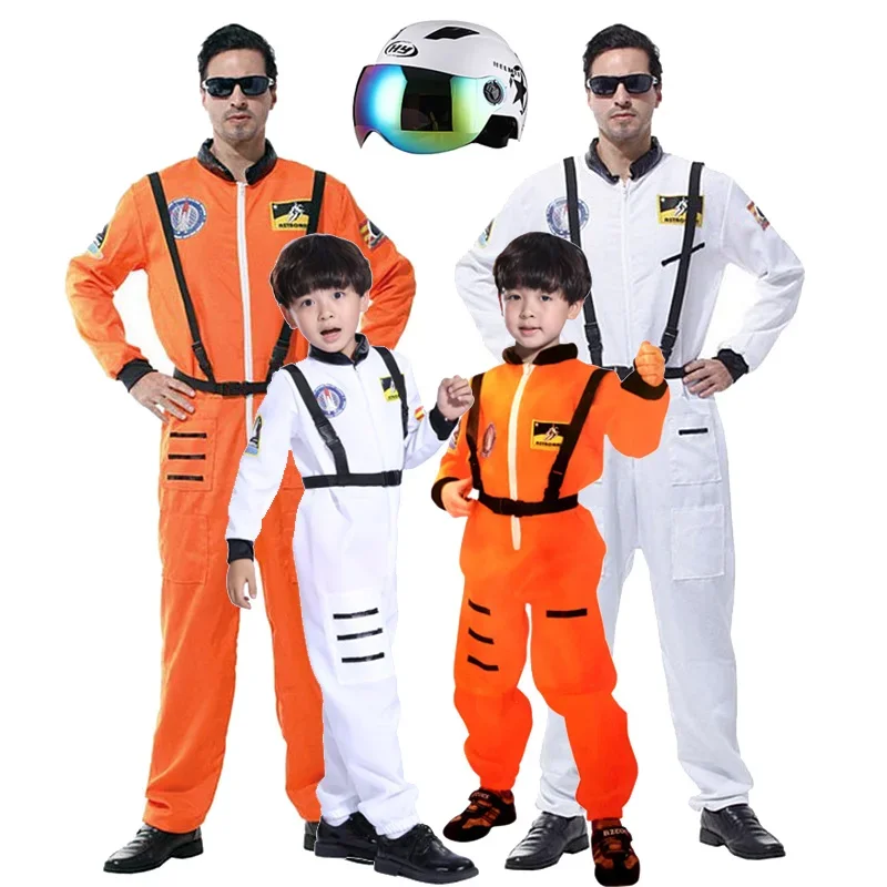 Baby Kids Volwassen Astronaut Kostuum Ruimtepak Piloten Jumpsuit Party Purim Carnaval Cosplay Outfit Helm Voor Mannen Jongen