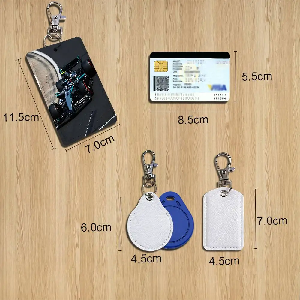 Black style racing car Kimi Antonelli Rectangle ID Card Case Keychain Access Card Bag Key Tag Ring Leather Card Holder Key Ring