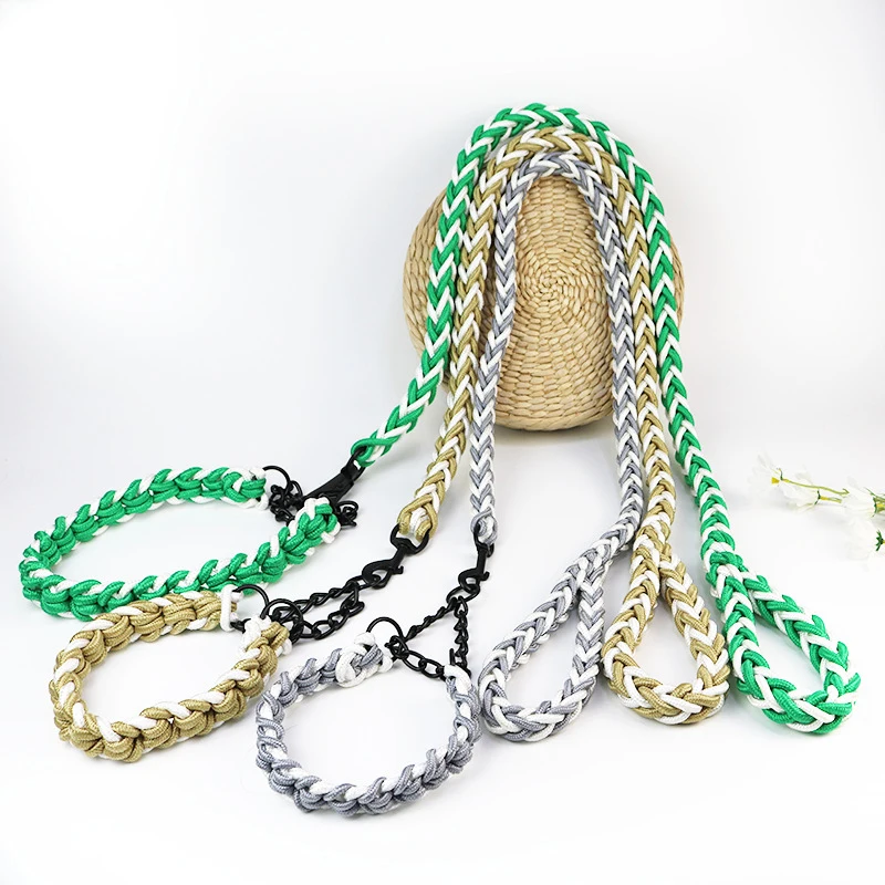 150cm Super Strong Coarse Nylon Dog leash Army Green Canvas Double Row Adjustable Dogs Collars For Medium Large Dogs Leashes Set