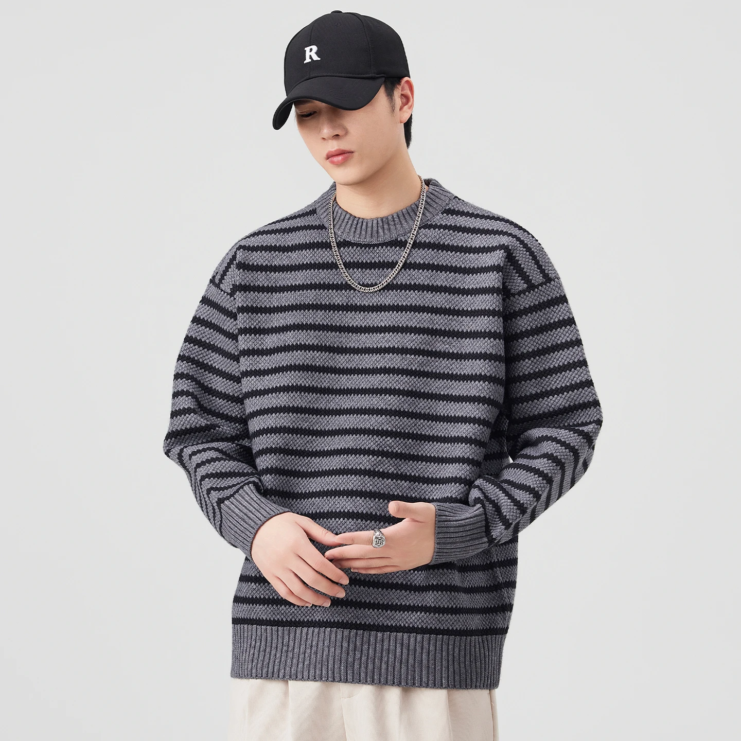Maglione lavorato a maglia a righe uomo autunno inverno sciolto casual moda vintage pullover maglione uomo maglione top vestiti