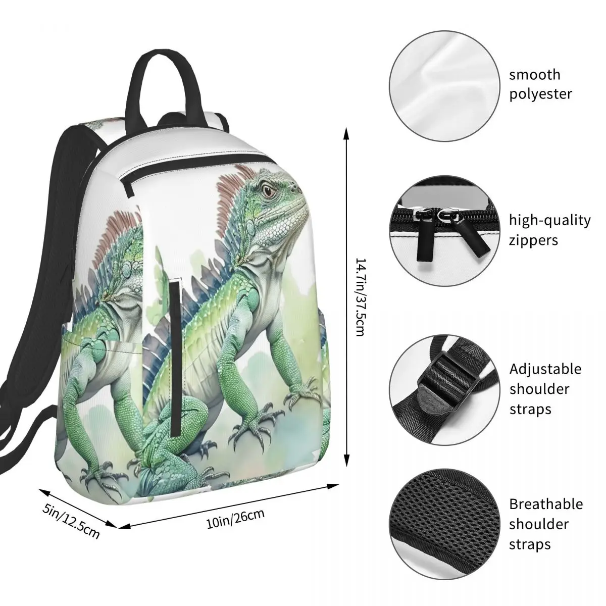 Realistic Iguana Lizard Green Reptile Backpack Student BookBag Kids School Bag Computer Shoulder Bags Boys Girls