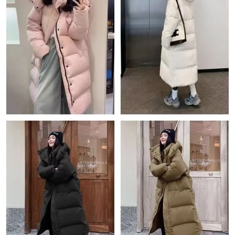 Parka rosa longa com capuz feminino, parka à prova de vento, sobretudo casual, neve grossa, algodão acolchoado, quente, inverno, novo