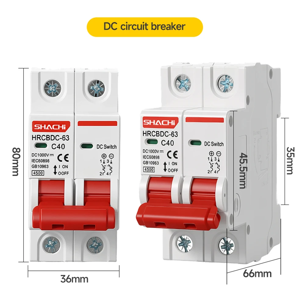 SHACHI 2P DC MCB 1000V Solar Mini Circuit Breaker 3A 6A 10A 16A 20A 25A 32A 40A 50A 63A DC MCB for PV System image 5