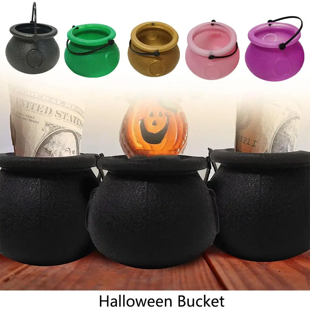 6pcs Halloween Witch Cauldron Decoration Mini Witch Cauldron Kettle Novelty Candy Holders Black Pots for Halloween Party Fa X9H4