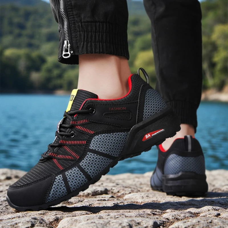 

Мужская спортивная обувь на низком каблуке с круглым носком, на шнуровке, разноцветная, противоскользящая, подходит для всех видов активного отдыха, включая альпинизм.