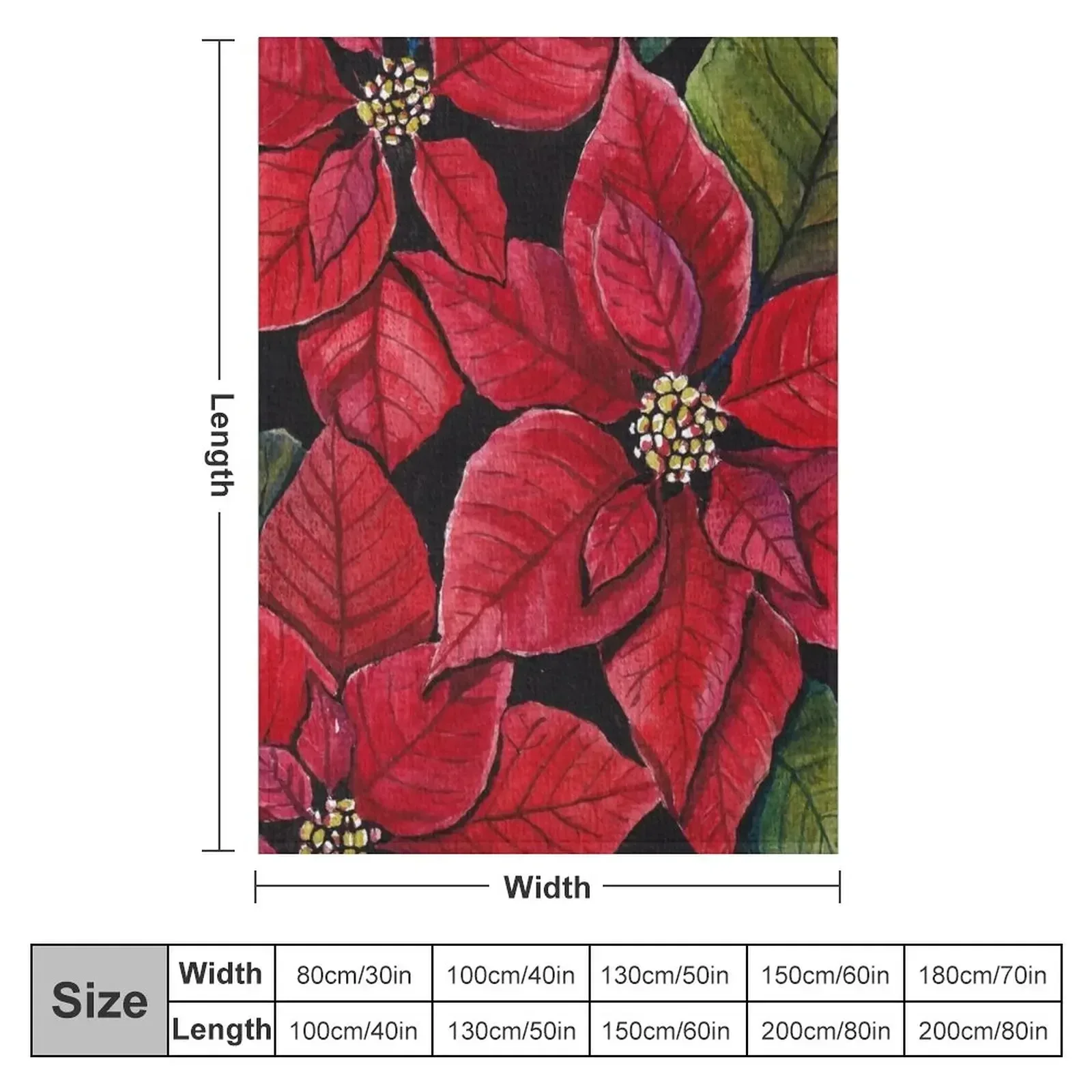 Vibrant Poinsettia Watercolour Artwork Throw Blanket couch cozy soft plush fuzzy picnic outdoor blanket