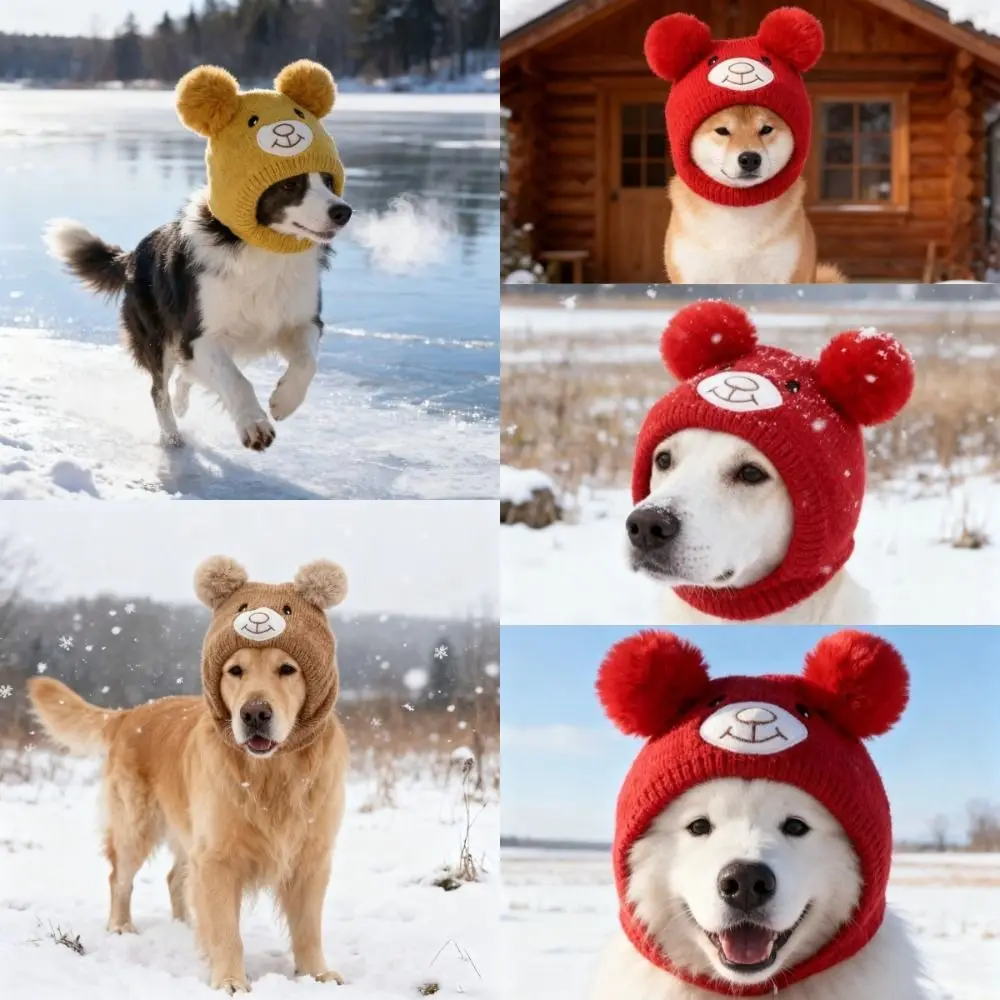 

Soft Knitted Dog Ear Scarf Non-Slip Snug Fit Cotton Knitted Pet Hat Cute Bear Ears Velvet Material Dog Headgear Autumn Season