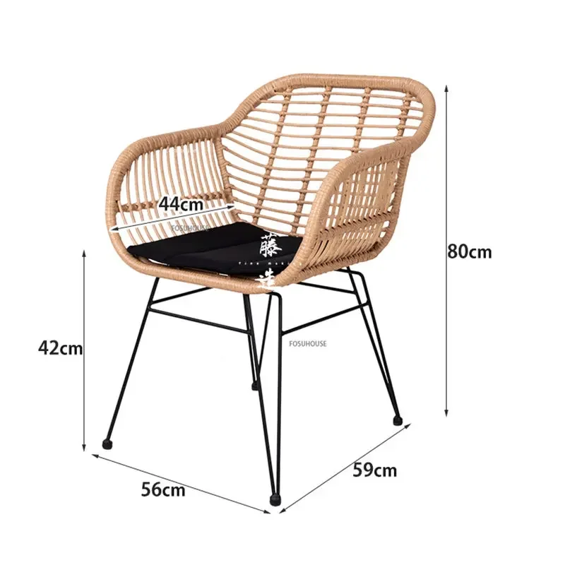 Nordic Rattan Chair Outdoor Furniture Simple Iron Outdoor Beach Chair Creative Design Household Balcony Backrest Dining Chairs