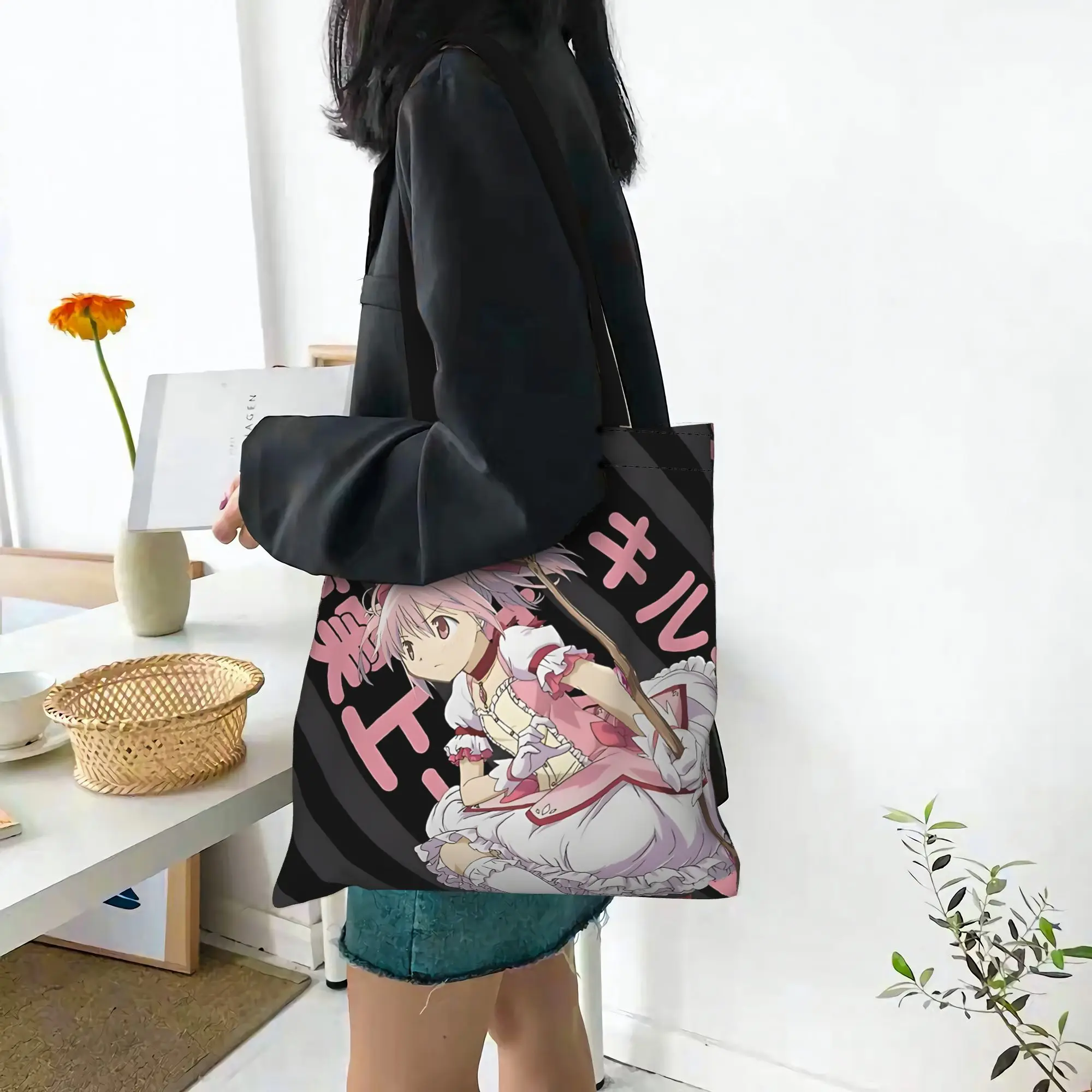 Customized Cute and beautiful anime characters Women's Bag Shopping Bag Reusable Double Sided Canvas Tote Bag Shoulder  Handbag