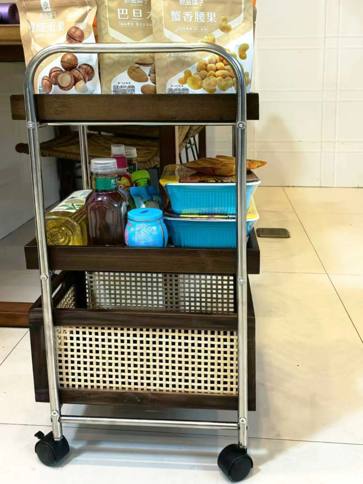 Stainl Steel Wheeled Side Table Living Room Nordic INS Mobile Sofa Storage Ra Organization Utili Cart for Home Use