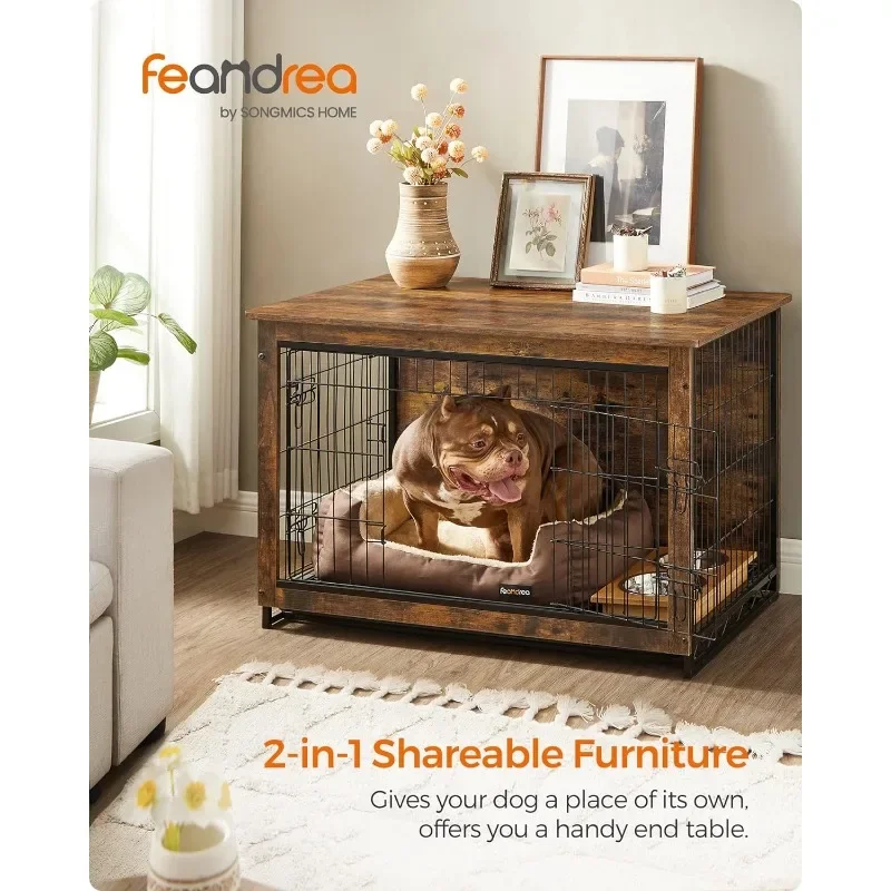 Feandrea-muebles de jaula para perros, mesa lateral, perrera moderna para interiores de hasta 70 lb, jaula resistente para perros