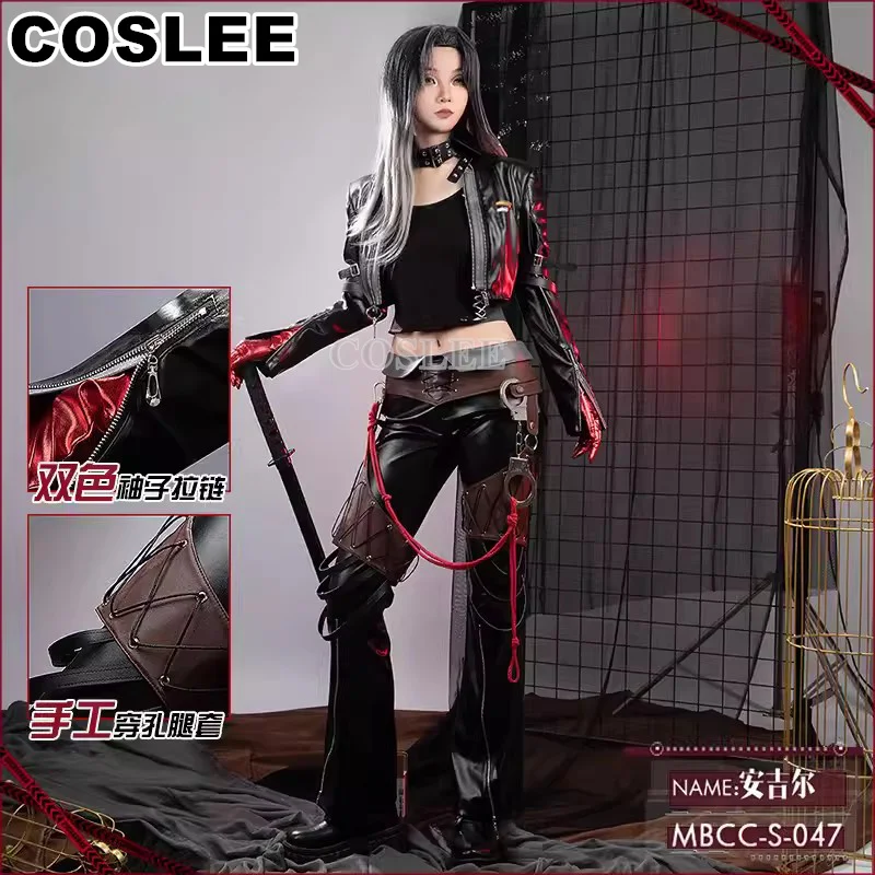 COSLEE Path To Nowhere Angell Game Suit Fashion Cool PU Leather Jacket Top Pants Cosplay Costume Halloween Party Outfit Women