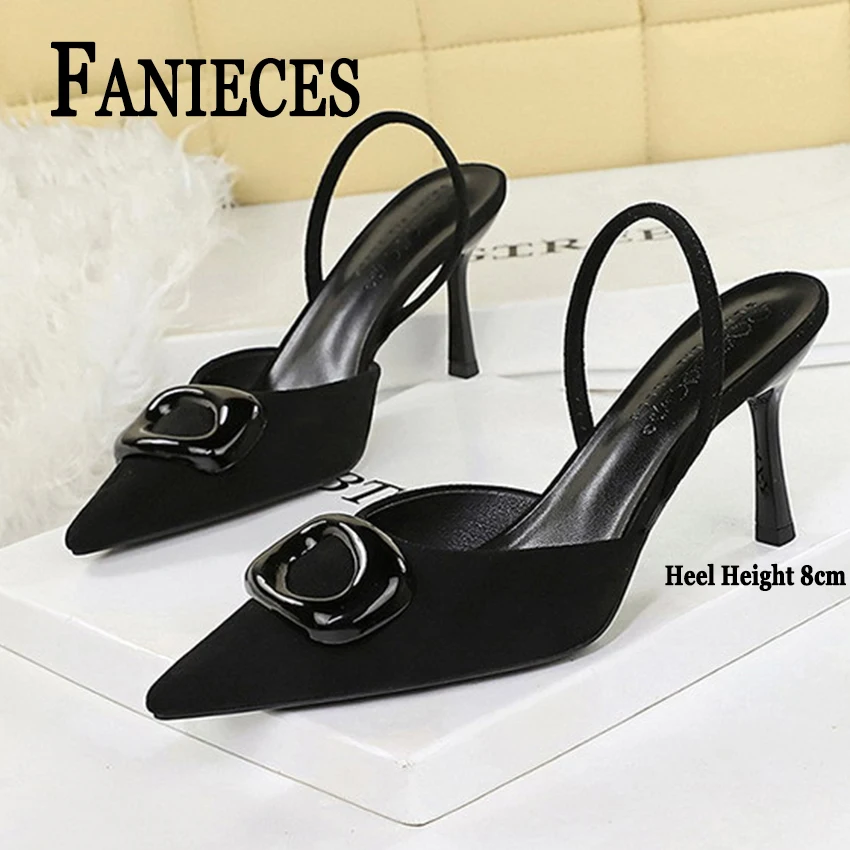 

Women's pumps and heels Office Pumps Classic Square Buckle Slingbacks Elegant Pointed Toe Brand 8cm High Heels Shoe for Ladies